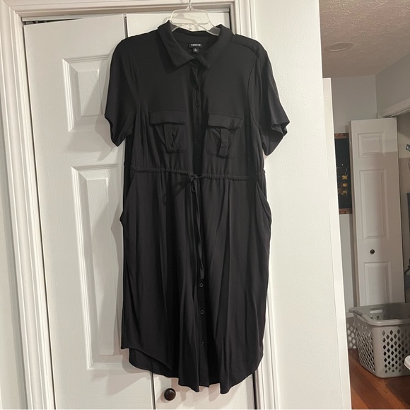 Torrid Black Twill Button Front Drawstring Shirt Dress 0X - Picture 7 of 14